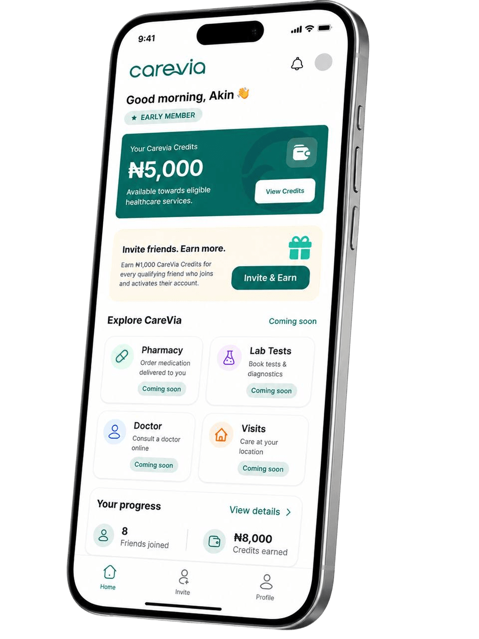 Carevia app on a phone